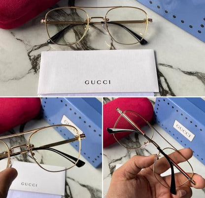 Gucci Transparent lens Sunglass for Man Woman's or Girl GU-20111 Golden Stick Frame Gift Sunglass