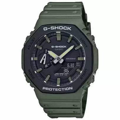 Casio G-Shock Analog Digital Dark Green Color Belt Men's Watch For Man GA-2110SU-3ADR Black Color Dial Day And Date Gift Watch