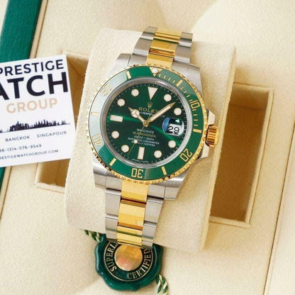 RLX Submariner Quartz Green Color Dial Metal Men's Watch Dual Tone