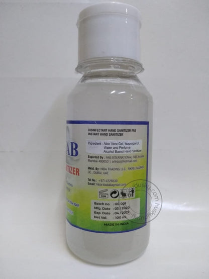 FAB HAND SANITIZER For Protection Skin Care Alcohol Based Killed 99.99 Germs Hand Rub 100ML SAN-Pack Of 10