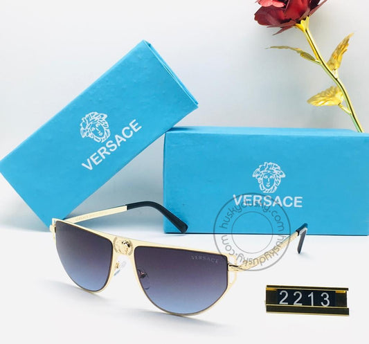 Versace Branded Double Shade Blue Glass Men's Sunglass For Man VER-2213 Black and Gold Frame Gift Sunglass