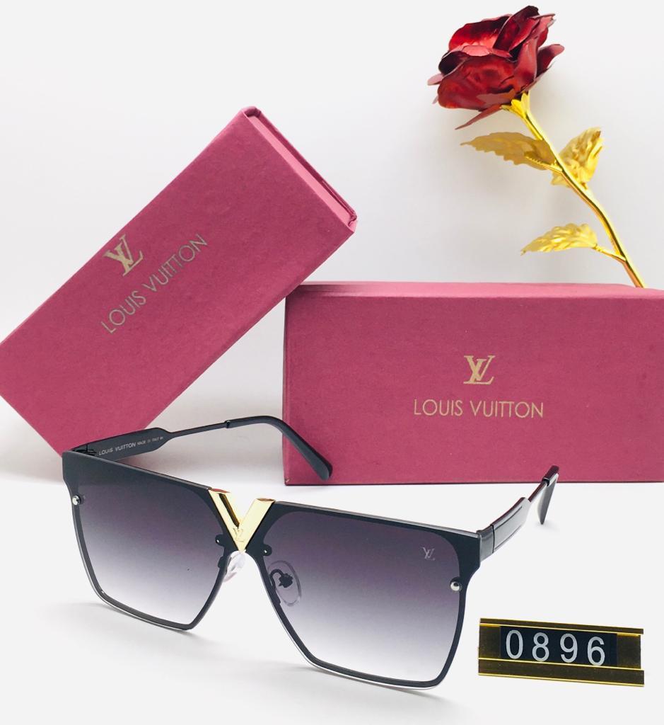 Louis Vuitton Branded Double Shade Black Glass Men's and Women's Sunglass for Man and Woman or Girls LV-0896 Black Frame Unisex Gift Sunglass