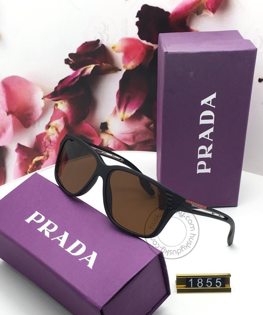 Prada Latest Design Brown Color Glass Men's Women's For Man Woman or Girl PRA-1556 Black Frame Sunglass