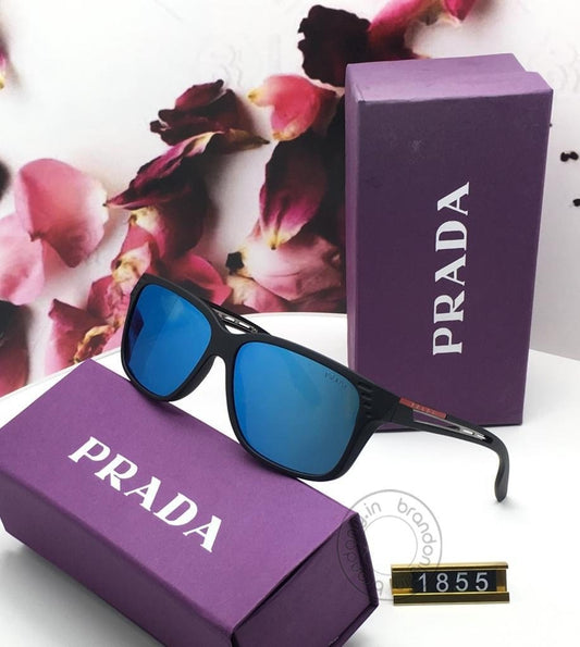 Prada Latest Design Blue Color Glass Men's Women's For Man Woman or Girl PRA-1557 Black Frame Sunglass