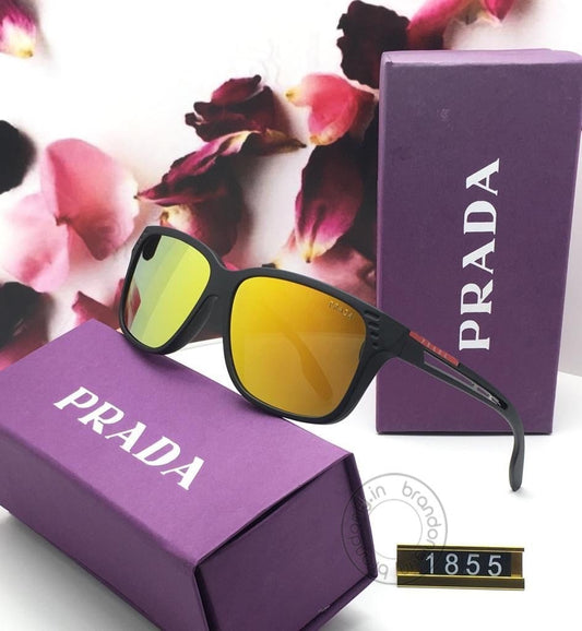 Prada Latest Design Golden Color Glass Men's Women's For Man Woman or Girl PRA-1558 Black Frame Sunglass