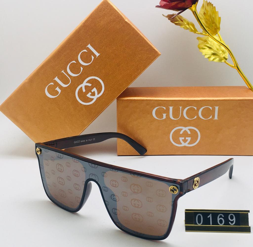 Gucci Branded Brown Color Design Glass Men's Women's Sunglass for Man Woman or Girl GU-145 Black Stick Gift Sunglass