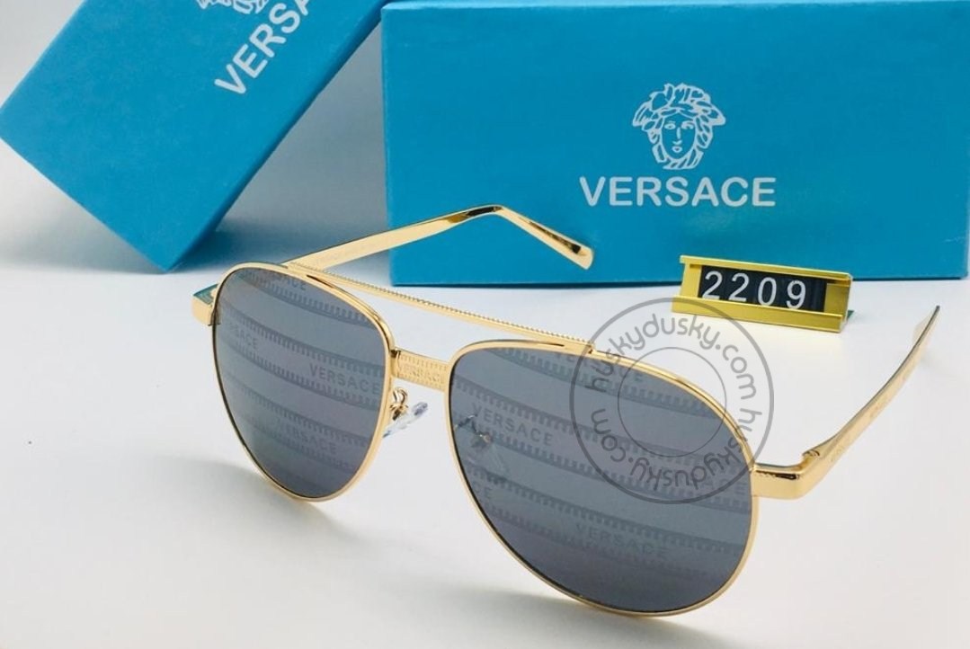 Versace Branded Grey Blue Glass Men's Sunglass For Man VER-2208 Gold Frame Gift Sunglass