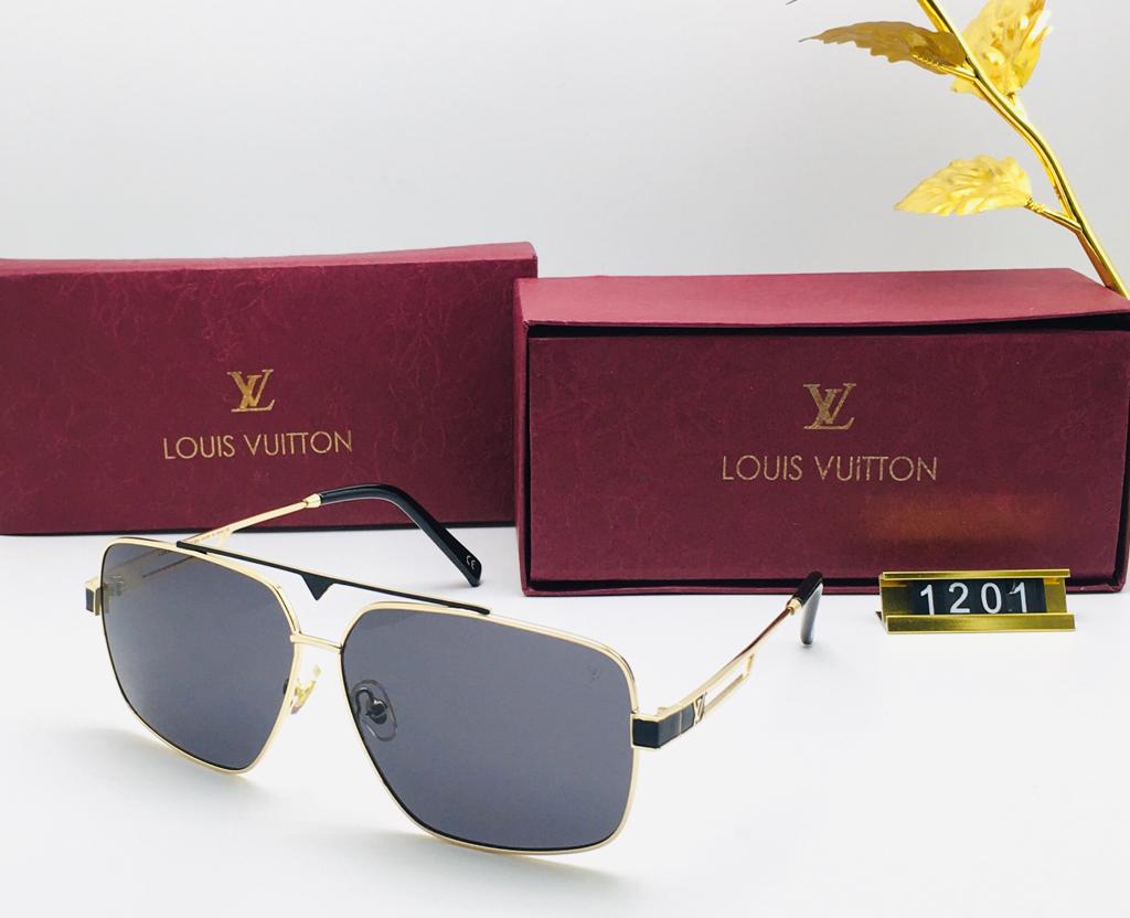 Louis Vuitton Branded Black Glass Men's and Women's Sunglass for Man and Woman or Girls LV-1201 Gold And Black Frame Unisex Gift Sunglass