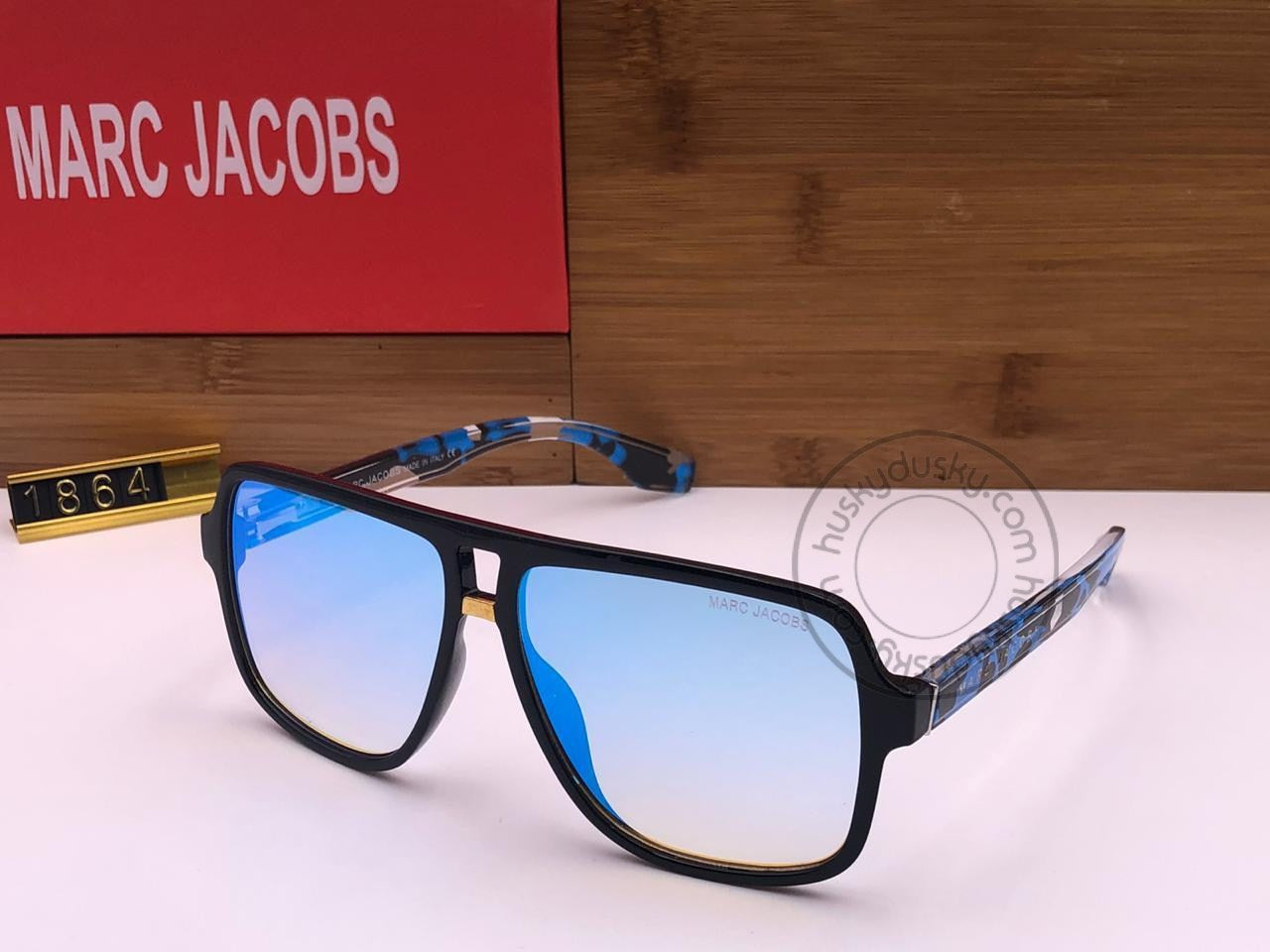 Marc Jacobs Branded Sky Blue Shade Glass Men's Women's Sunglass For Man Women MJ-49 Black Stick Printed Frame Gift Sunglass