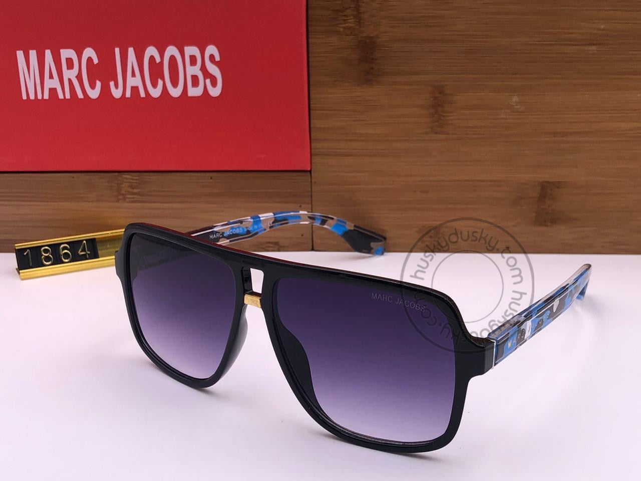 Marc Jacobs Branded Purple Shade Glass Men's Women's Sunglass For Man Women MJ-50 Black Stick Printed Frame Gift Sunglass