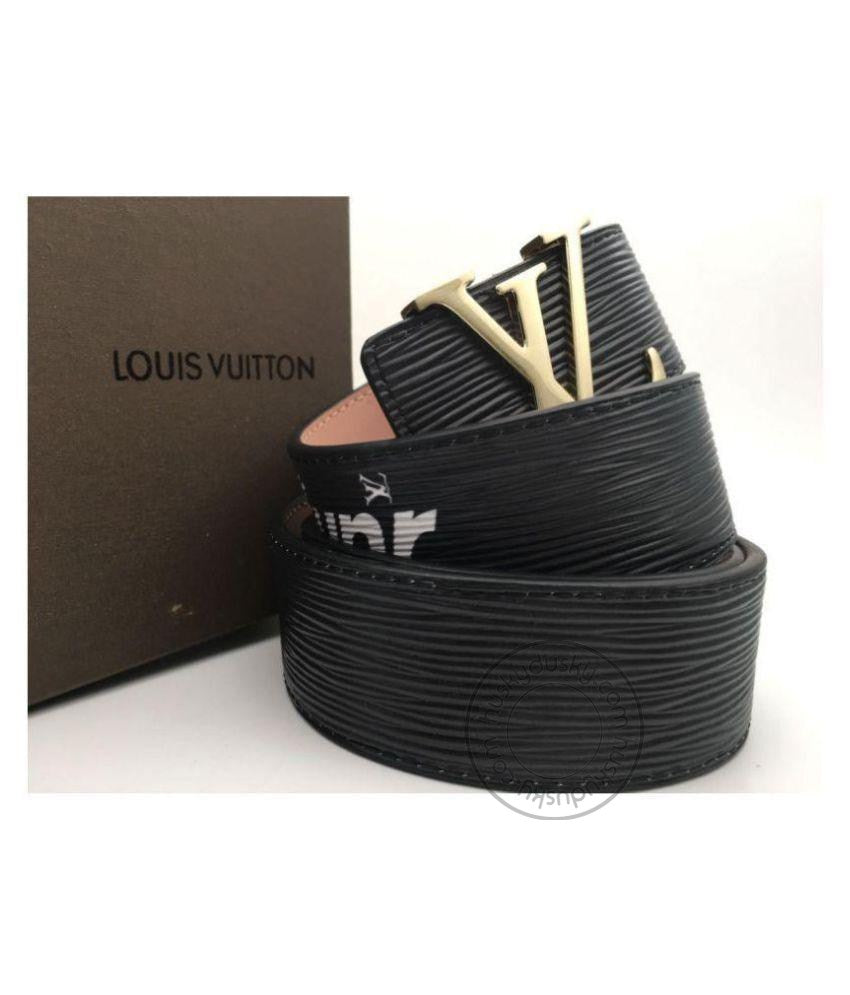 Louis Vuitton Black Color Leather Suprerme Men's Women's LV-SUP-SLVR Waist Belt for Man Woman or Girl Circle LV Buckle Gift Belt