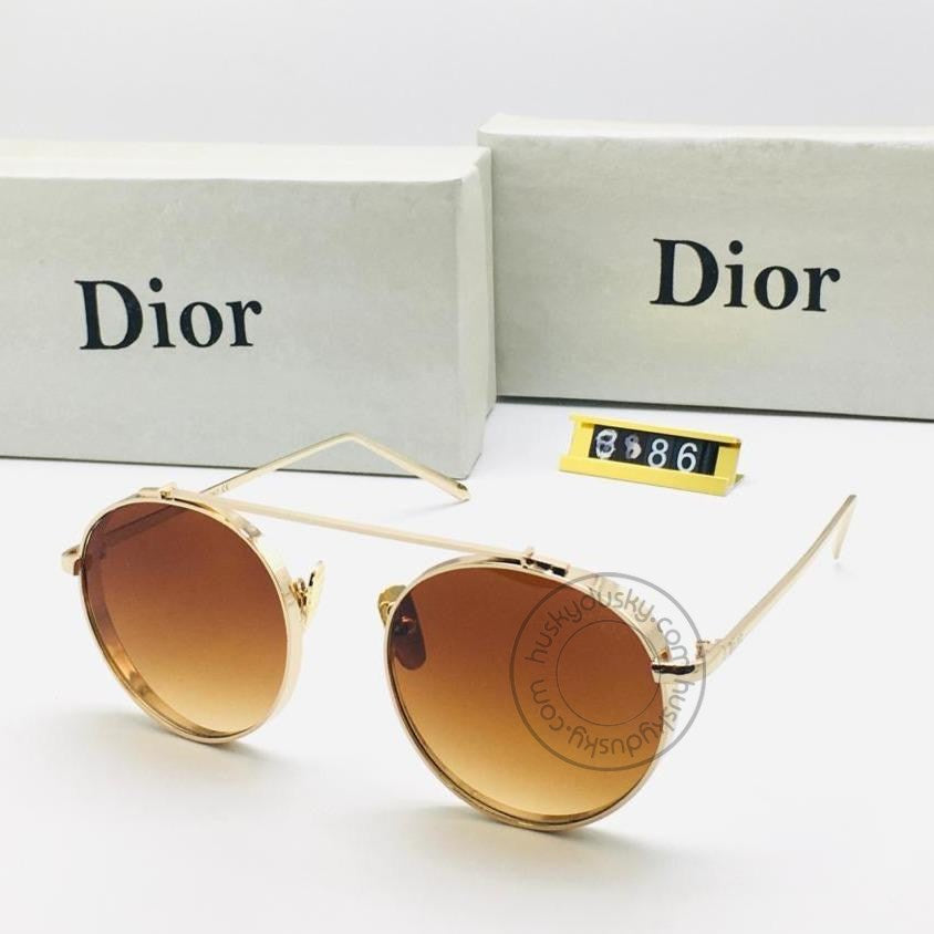 New Dior Design Brown Round Men's Sunglass For Man Woman or Girls With Side Shield DR-80 Gold Frame Women's Gift Sunglass