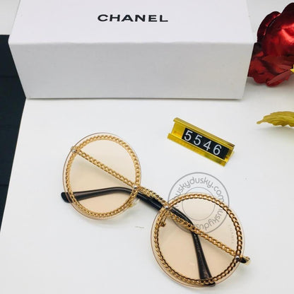 Chanel Branded Brown Color Glass Women's Sunglass For Woman or Girl CHA-45 Gold And Black Design Stick Gift Sunglass