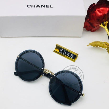 Chanel Branded Black Color Glass Women's Sunglass For Woman or Girl CHA-46 Gold And Black Design Stick Gift Sunglass