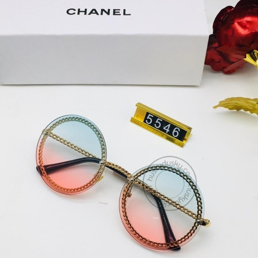 Chanel Branded Multi Color Red&Blue Shade Glass Women's Sunglass For Woman or Girl CHA-47 Gold And Black Design Stick Gift Sunglass