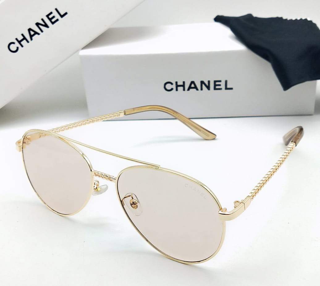 Chanel Branded Gold Color Glass Men's Women's Sunglass For Man Woman or Girl CHA-56 Gold And Gold Design Stick Gift Sunglass