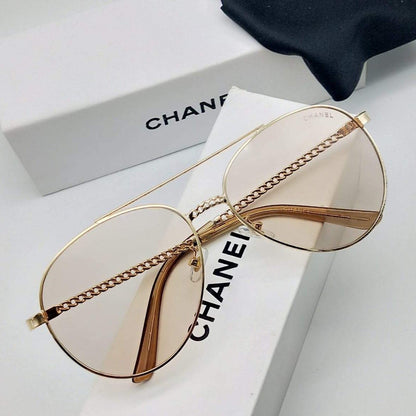 Chanel Branded Gold Color Glass Men's Women's Sunglass For Man Woman or Girl CHA-56 Gold And Gold Design Stick Gift Sunglass