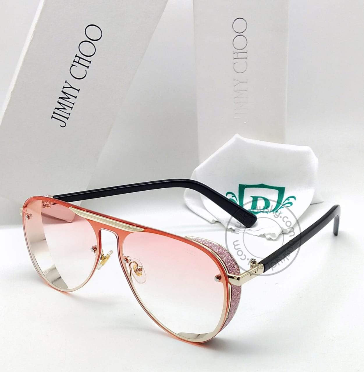 Jimmy Choo Branded Multi Color Double Shade Red&Pink Glass Women's Sunglass For Woman or Girl JC-322 Black Stick Frame Gift Sunglass