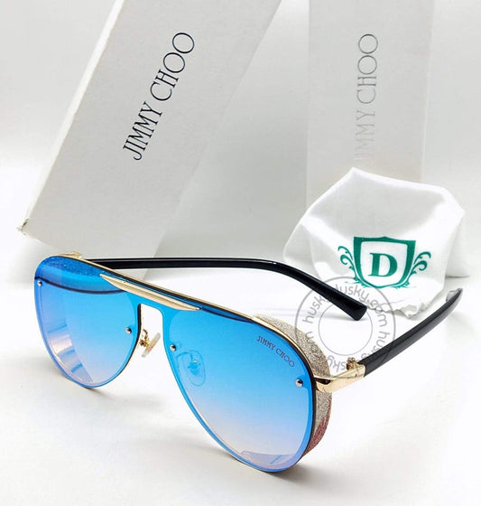 Jimmy Choo Branded Faded Ocean Blue Glass Men's Women's Sunglass For Man Woman or Girl JC-323 Black Stick Frame Gift Sunglass