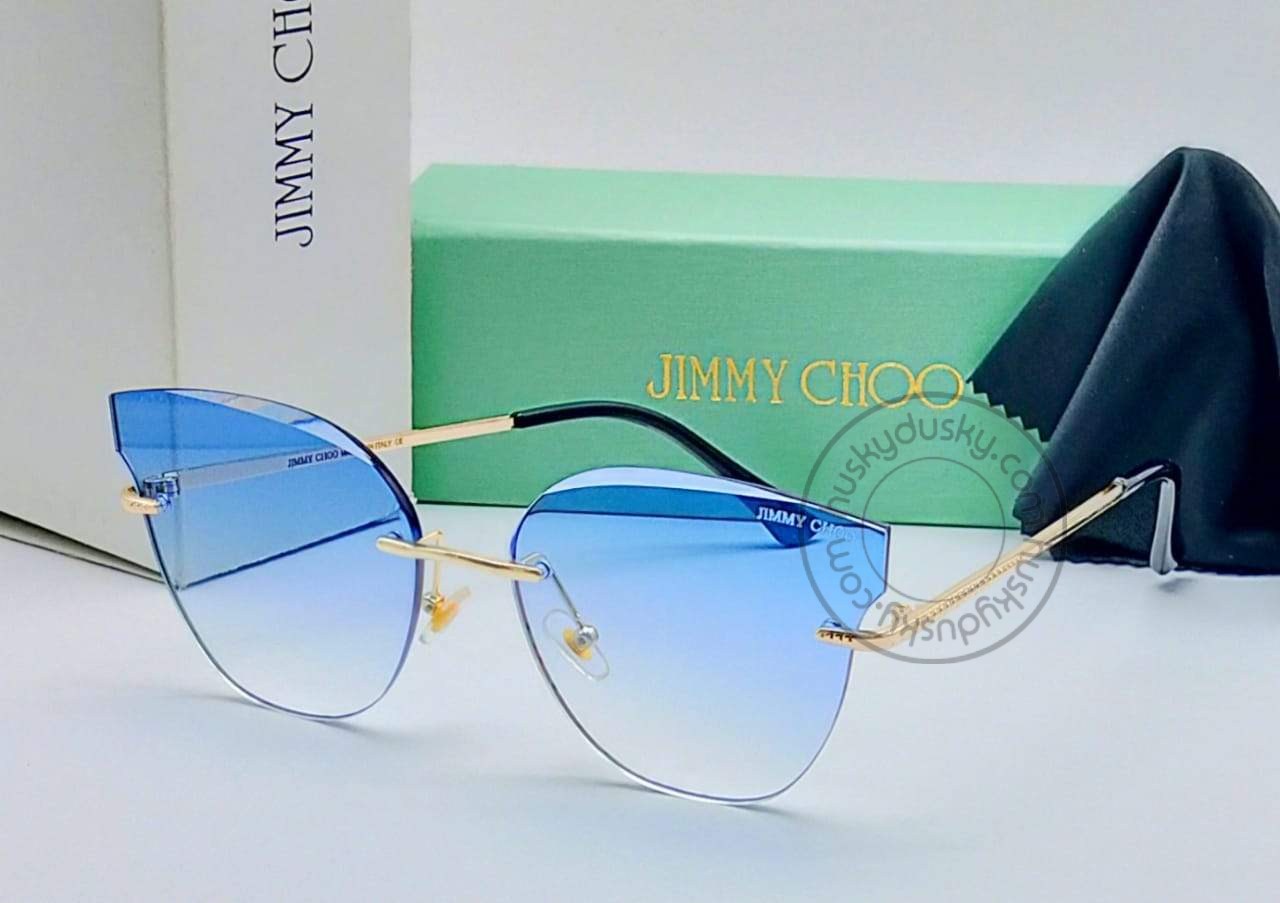 Jimmy Choo Branded Ocean Blue Transparent Glass Men's Women's Sunglass For Man Woman or Girl JC-520 Black Stick Frame Gift Sunglass