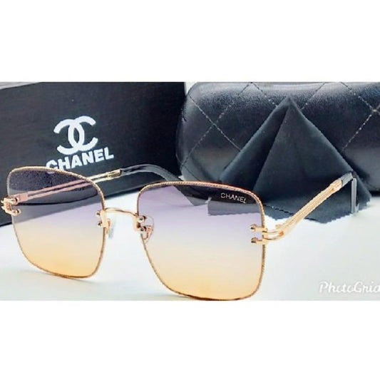 Chanel Branded Double Shade Purple&Gold Color Glass Men's Women's Sunglass For Man Woman or Girl CHA-333 Gold Design Stick Gift Sunglass