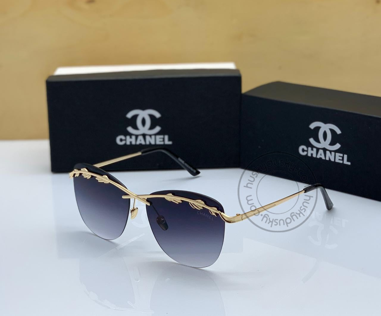 Chanel Branded Black Glass Women's Sunglass For Woman or Girl CHA-787 Gold And Black Stick Gift Sunglass