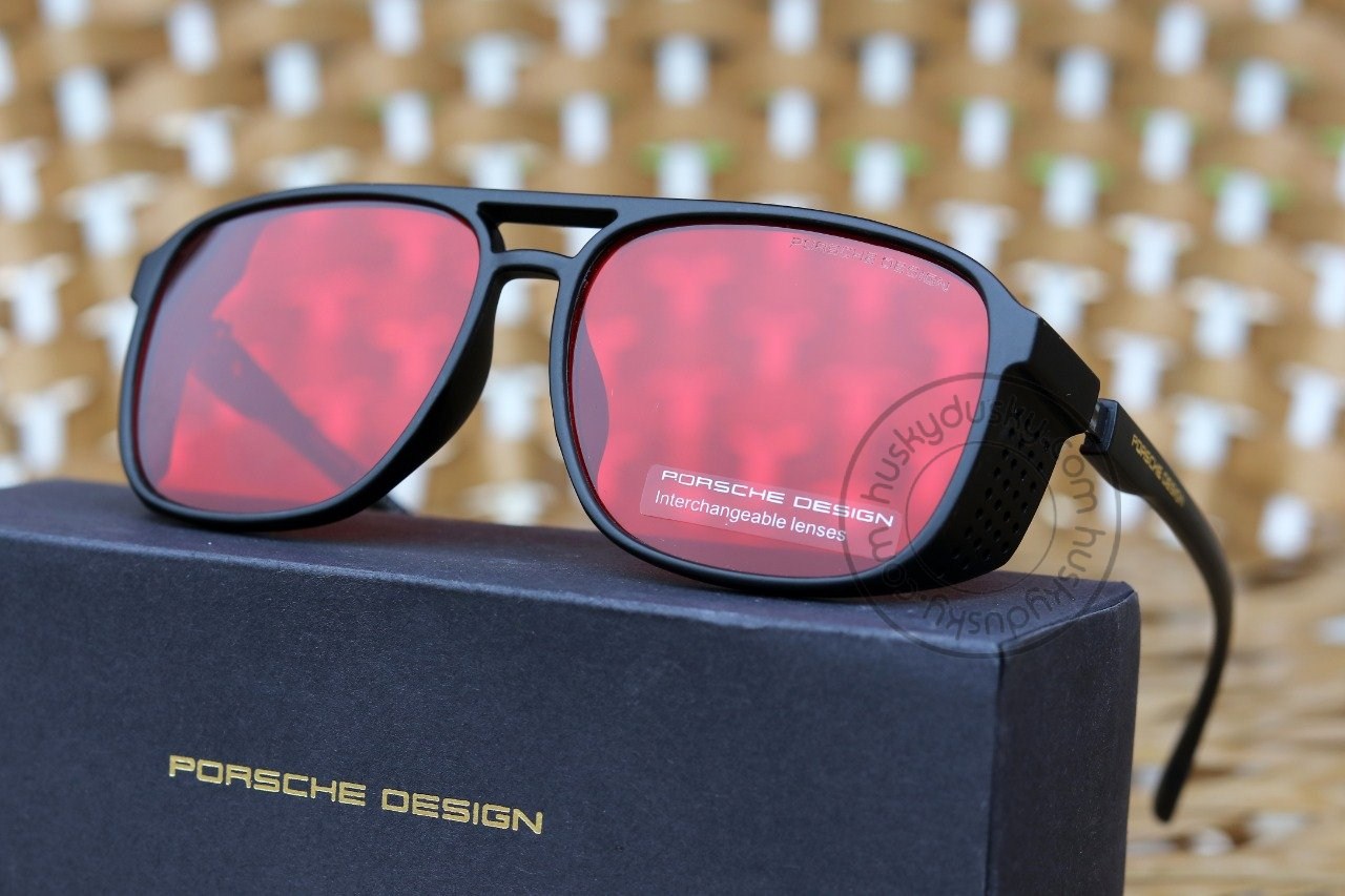 Porsche Design Branded Transparent Red Glass Men's Sunglass For Man PCE-170 Matt Black Frame Gift Sunglass