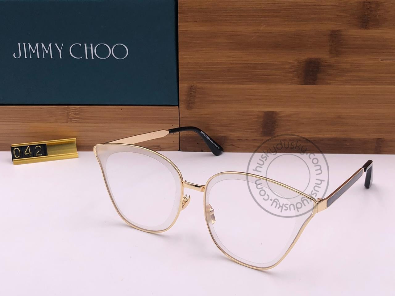 Jimmy Choo Branded Transparent Glass Men's Women's Sunglass For Man Woman or Girl JC-600 Black Stick Gold Frame Gift Sunglass