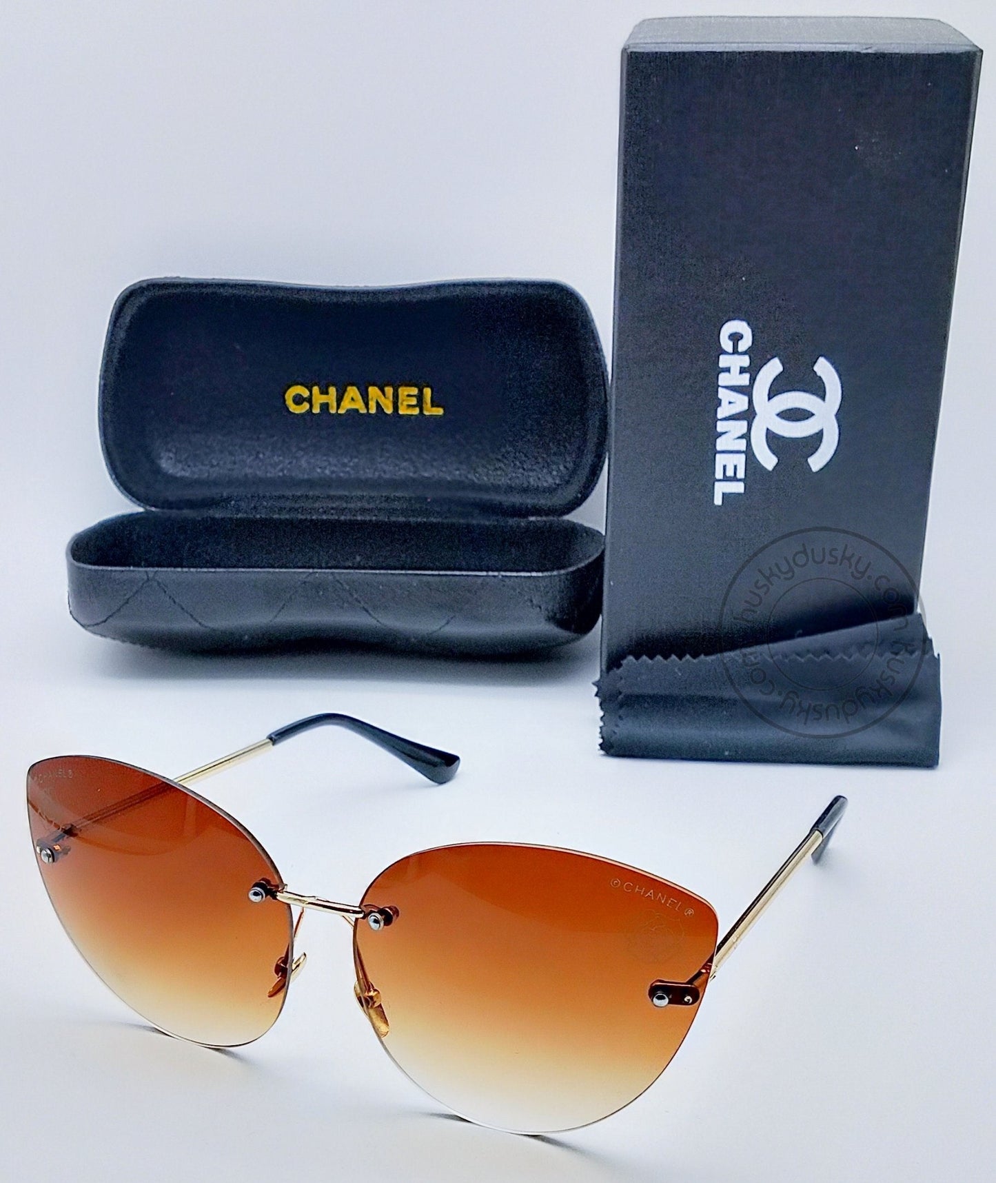 Chanel Branded Brown Glass Men's Women's Sunglass For Man Woman or Girl CHA-96 Gold And Black Design Stick Gift Sunglass