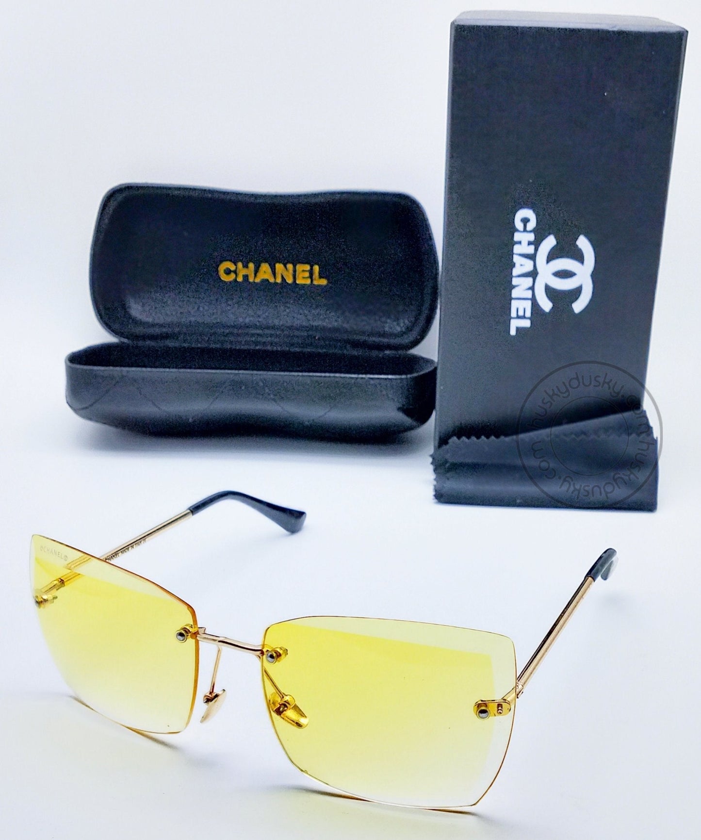 Chanel Branded Yellow Glass Men's Women's Sunglass For Man Woman or Girl CHA-92 Gold And Black Design Stick Gift Sunglass