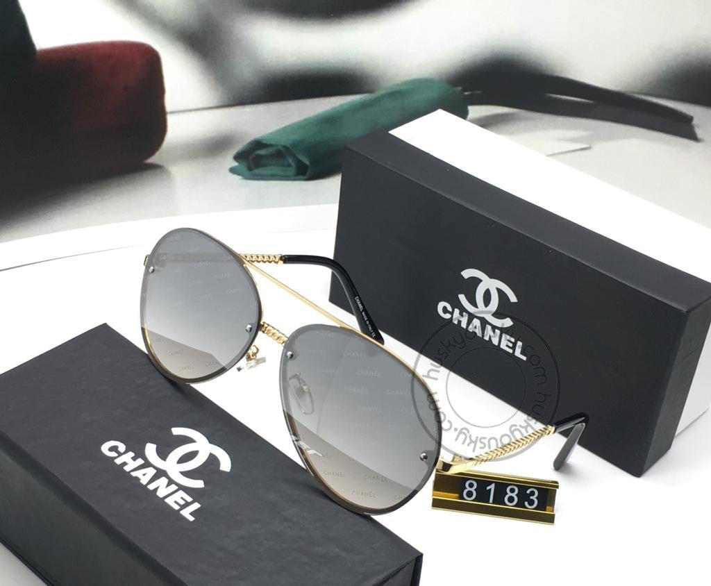 Chanel Branded Black Transparent Color Glass Women's Sunglass For Woman or Girl CHA-589 Gold And Black Design Stick Gift Sunglass