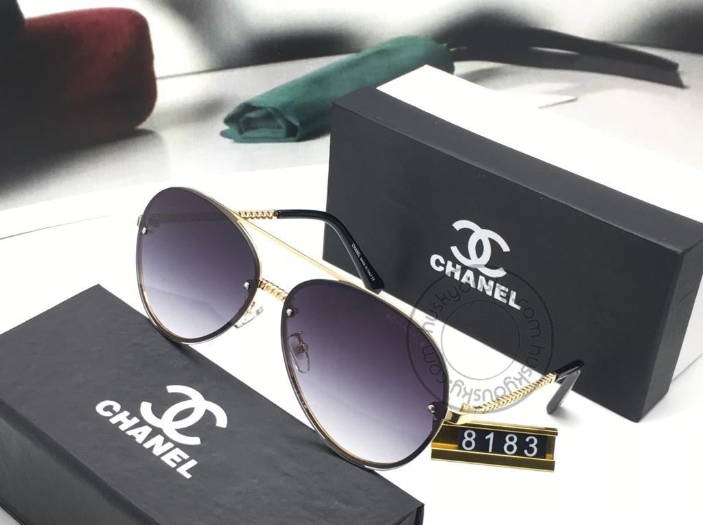 Chanel Branded Double Shade Purple Color Glass Women's Sunglass For Woman or Girl CHA-57 Gold And Black Design Stick Gift Sunglass