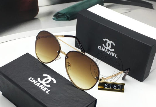 Chanel Branded Goldish Color Glass Women's Sunglass For Woman or Girl CHA-58 Gold And Black Design Stick Gift Sunglass