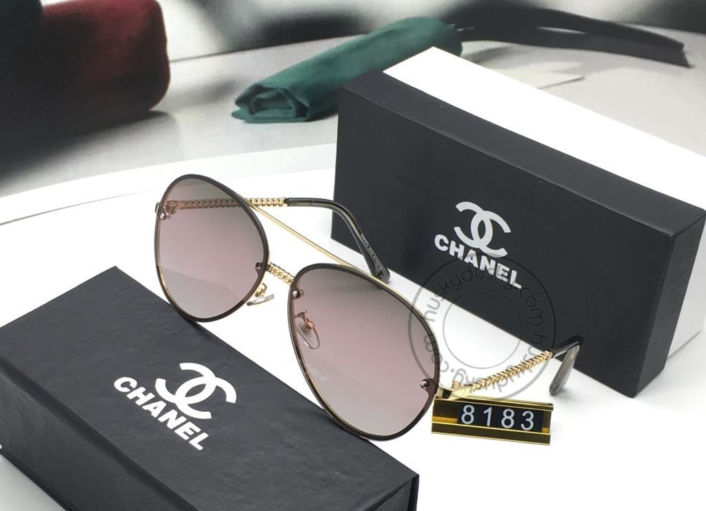 Chanel Branded Multi Color Grey&Pink Glass Women's Sunglass For Woman or Girl CHA-59 Gold And Black Design Stick Gift Sunglass
