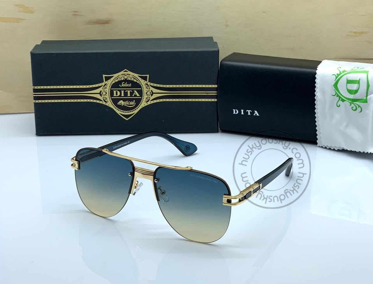 DITA Double Shade Gold&Blue Color Glass Man's Women's Sunglass for Man Woman or Girl DT-05 Gold Frame Blue Stick Gift Sunglass