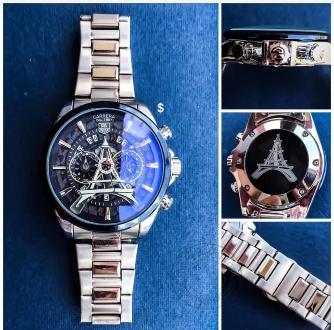 Tag Heuer CARRERA Eiffel Tower edition CAR-IT-02 Silver chain Chronograph Blue Dial Stainless Steel Men's Watch for Man - Gift