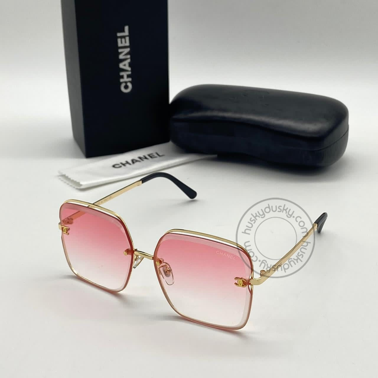 Chanel Branded Pink Shade color Glass Women's Sunglass For Woman or Girl CHA-280 Gold And Black Stick Gift Sunglass