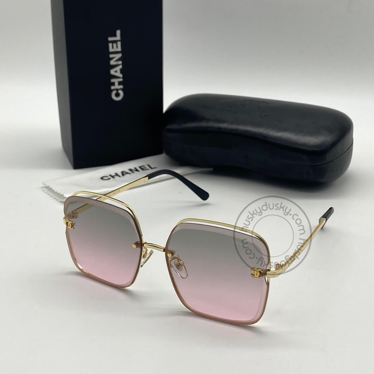 Chanel Branded Multi Color Grey&Pink Shade Glass Women's Sunglass For Woman or Girl CHA-282 Gold And Black Design Stick Gift Sunglass