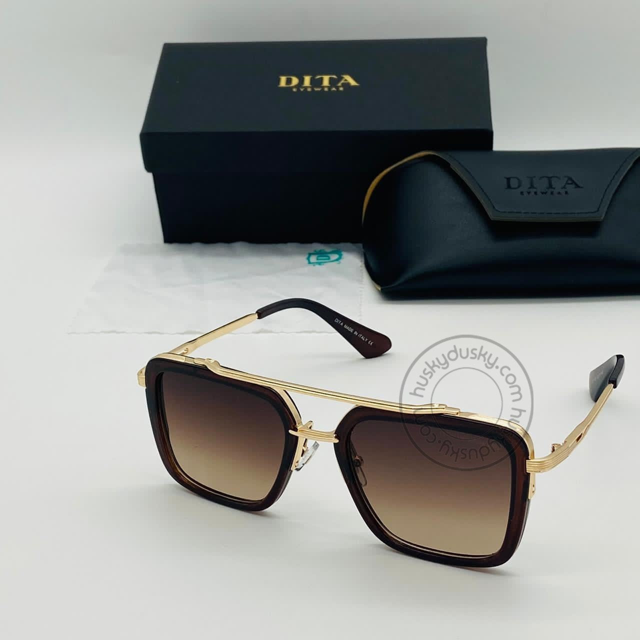 DITA Brown Color Glass Man's Women's Sunglass for Man Woman or Girl DT-17 Gold Frame Brown Stick Gift Sunglass
