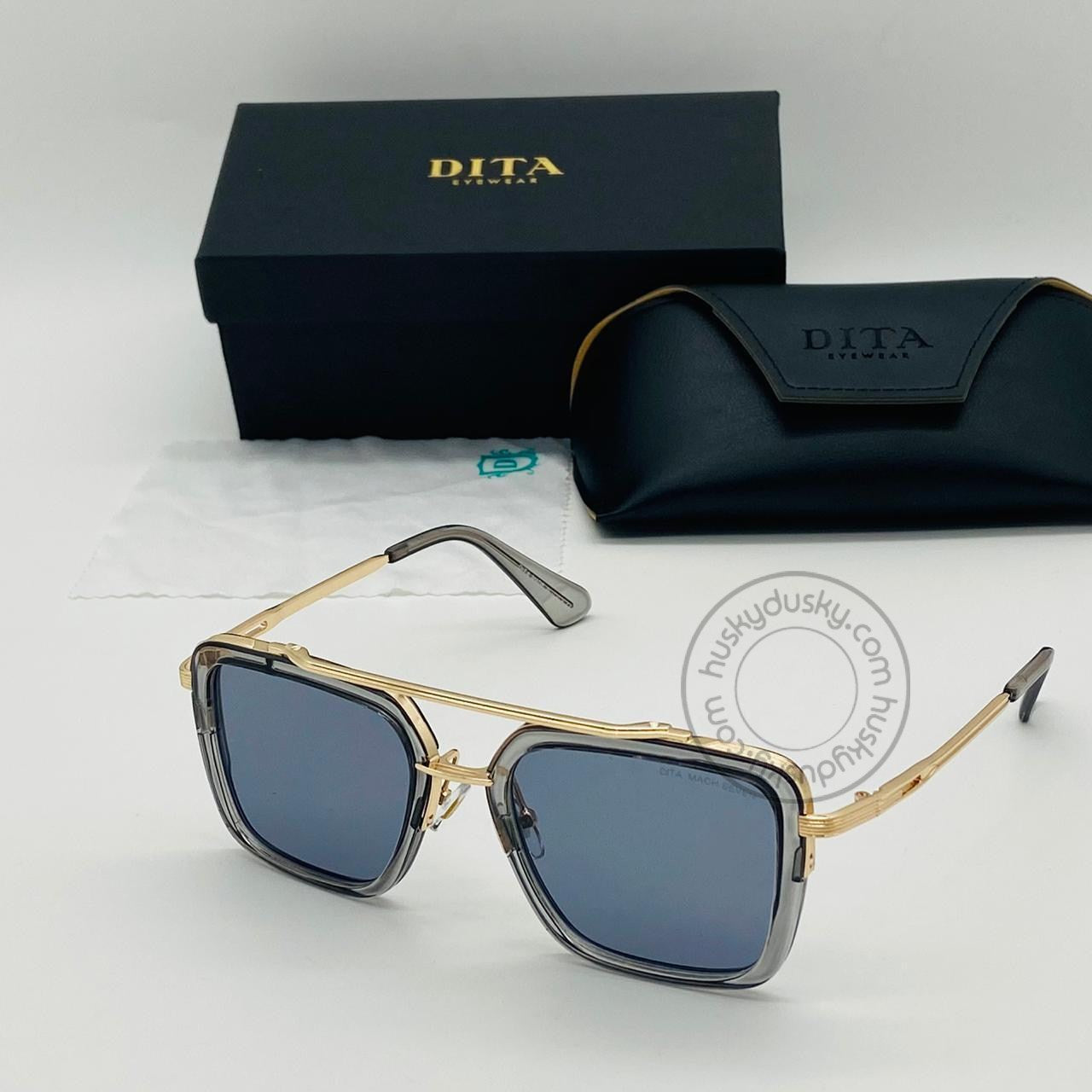 DITA Grey Color Glass Man's Women's Sunglass for Man Woman or Girl DT-20 Gold Frame Grey Stick Gift Sunglass