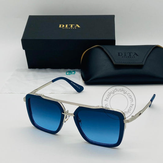 DITA Dark Blue Color Glass Man's Women's Sunglass for Man Woman or Girl DT-21 Gold Frame Black Stick Gift Sunglass