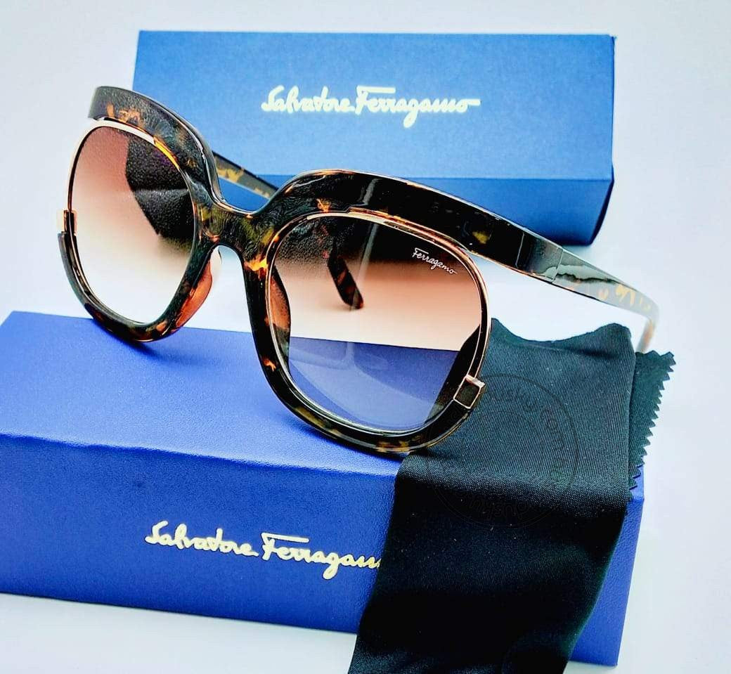 Salvatore Ferragamo Branded Red transparent Glass Women's Oval Sunglass for Woman or Girl SF-190 Cheetah Frame Gift Sunglass