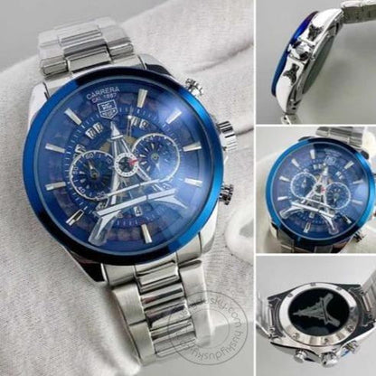 Tag Heuer CARRERA Eiffel Tower edition CAR-IT-02 Silver chain Chronograph Blue Dial Stainless Steel Men's Watch for Man - Gift