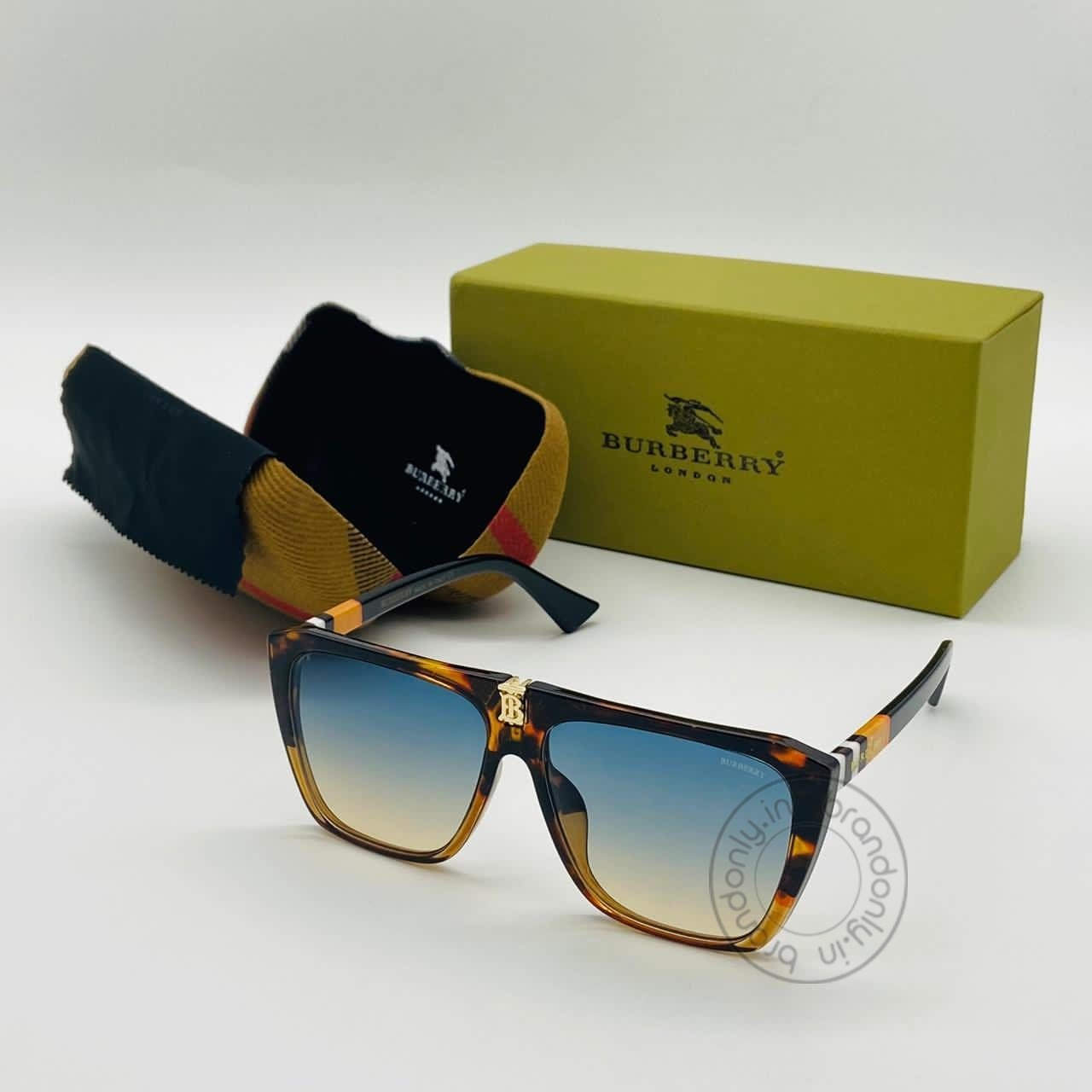 Burberry Branded Multi Color Blue & Yellow Glass Men's Sunglass For Man BB-105 Square Cheetha Frame Sunglass Gift
