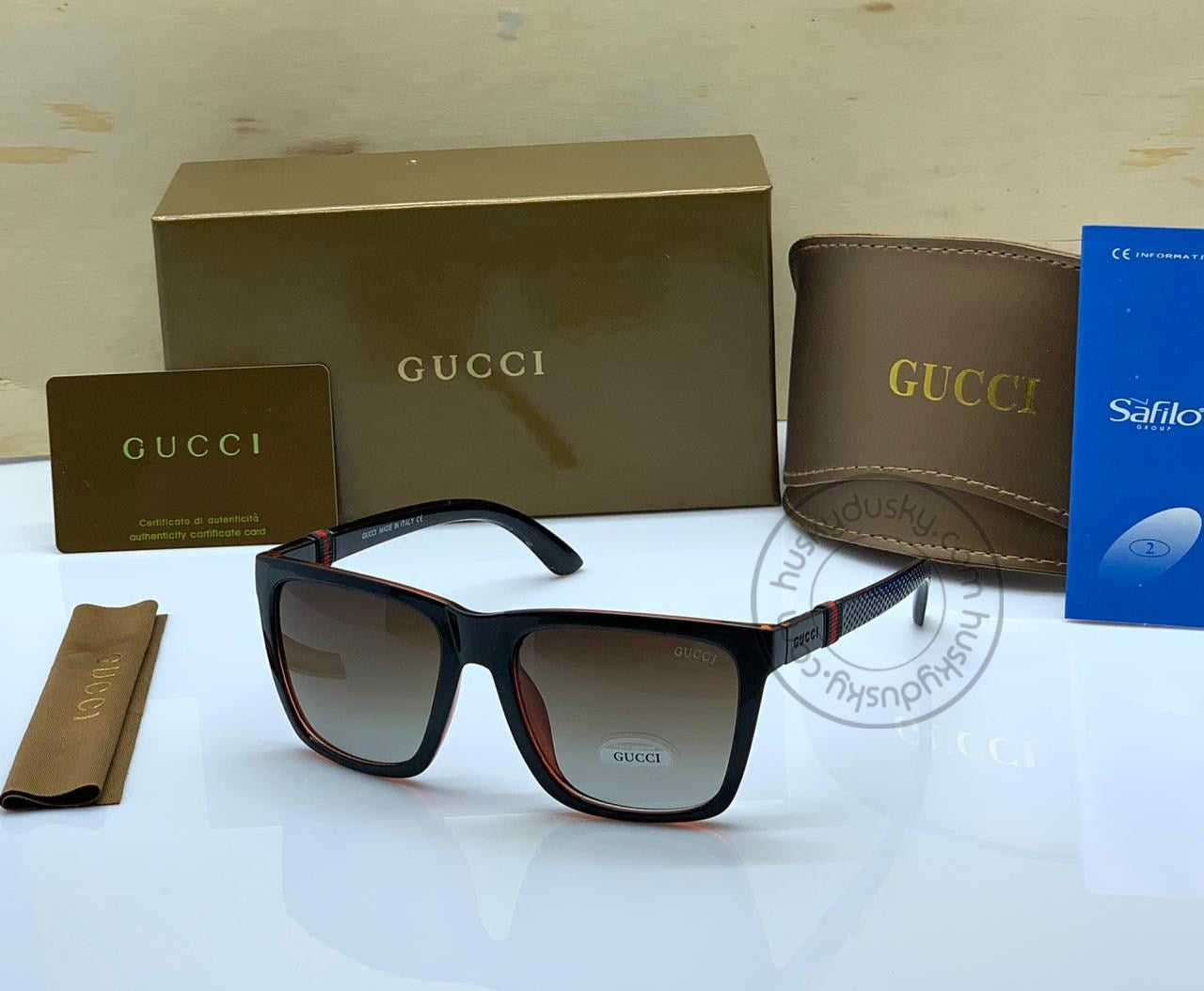 Gucci Branded Brown Color Shade Glass Men's Women's Sunglass for Man Woman or Girl GU-301 Black Stick Gift Sunglass