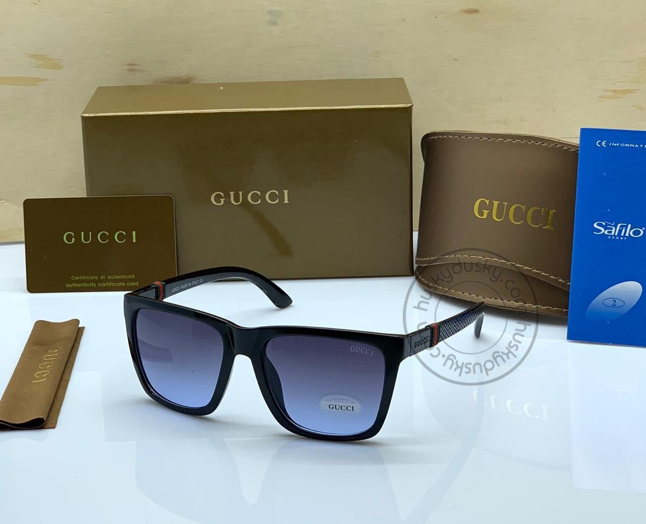 Gucci Branded Purple&Blue Color Glass Men's Women's Sunglass for Man Woman or Girl GU-302 Black Stick Gift Sunglass