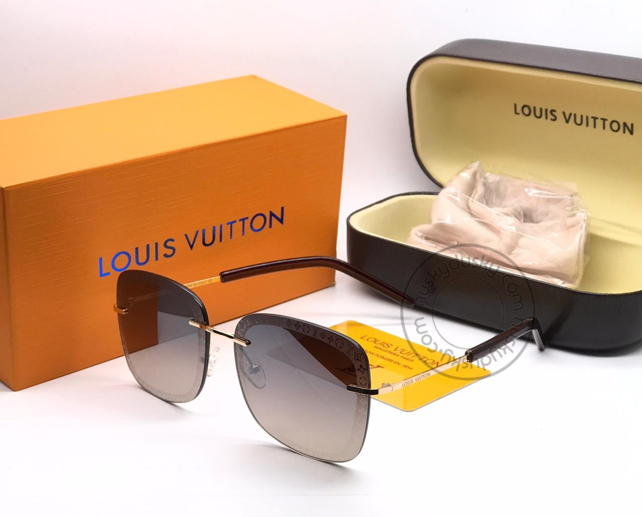 Louis Vuitton Branded Brown shade Glass Men's and Women's Sunglass for Man and Woman or Girls LV-142 Gold And Black Frame Unisex Gift Sunglass