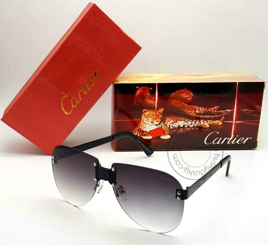 Cartier Branded Double Shade Black Glass Men's Women's Sunglass For Man Woman or Girl CRTR-610 Black Stick Gift Sunglass