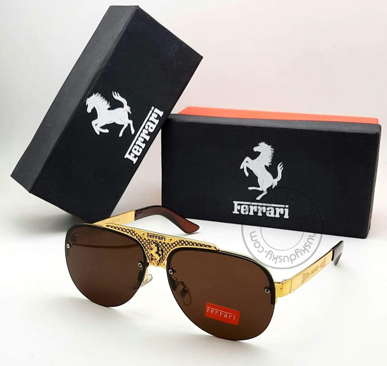 Ferrari Latest Design Brown Color Glass Men's Women's For Man Woman or Girl FRR-014 Golden Frame Sunglass