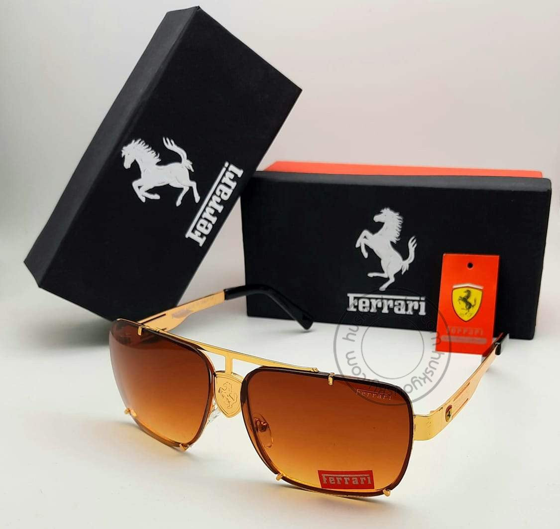 Ferrari Latest Design Orange Color Glass Men's Women's For Man Woman or Girl FRR-012 Golden Frame Sunglass